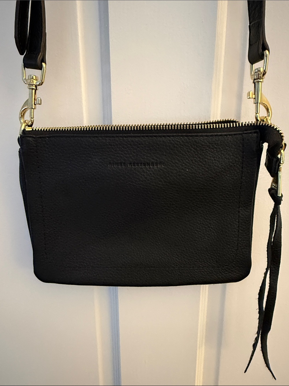 Aimee Kestenberg Black Leather Crossbody with Gold Hardware and Tassel Accent - Picture 2 of 4